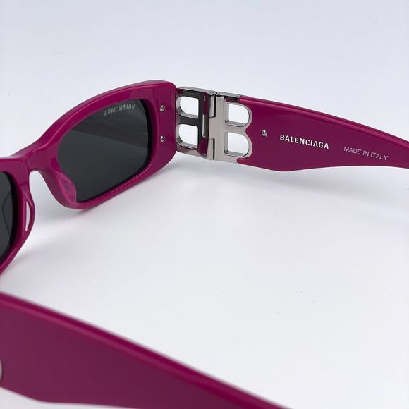 Balenciaga BB0096S 016 Sunglasses Fuchsia Purple Silver Logo Rectangle Unisex - Picture 12 of 15